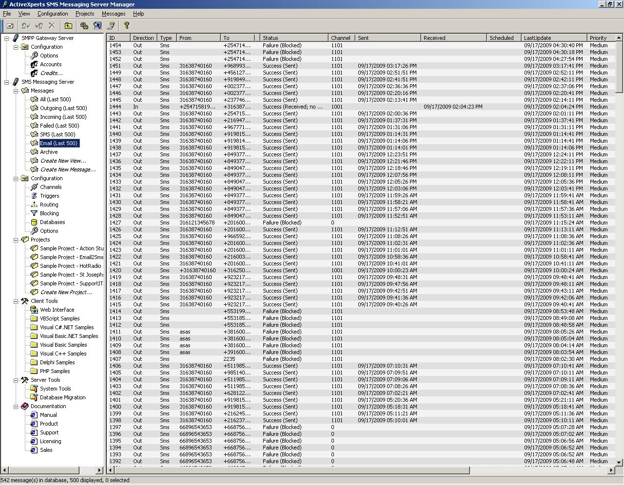 Screenshot of ActiveXperts SMS Messaging Server 5.1