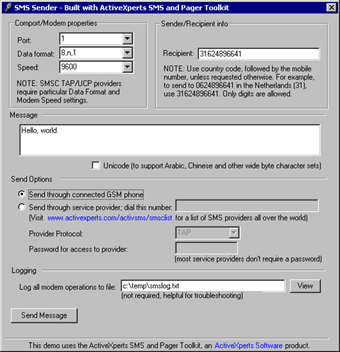 Screenshot of SMS and Pager Toolkit