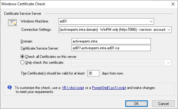 ActiveXperts Network Monitor Certificate check