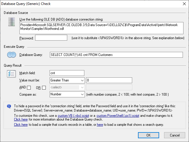 ActiveXperts Network Monitor Database check