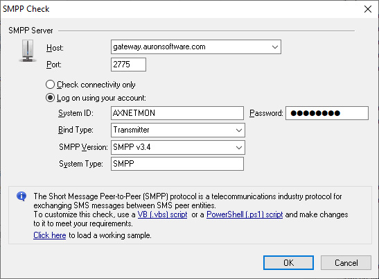 ActiveXperts Network Monitor SMPP check