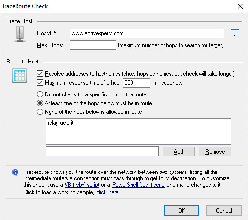 ActiveXperts Network Monitor TraceRoute check